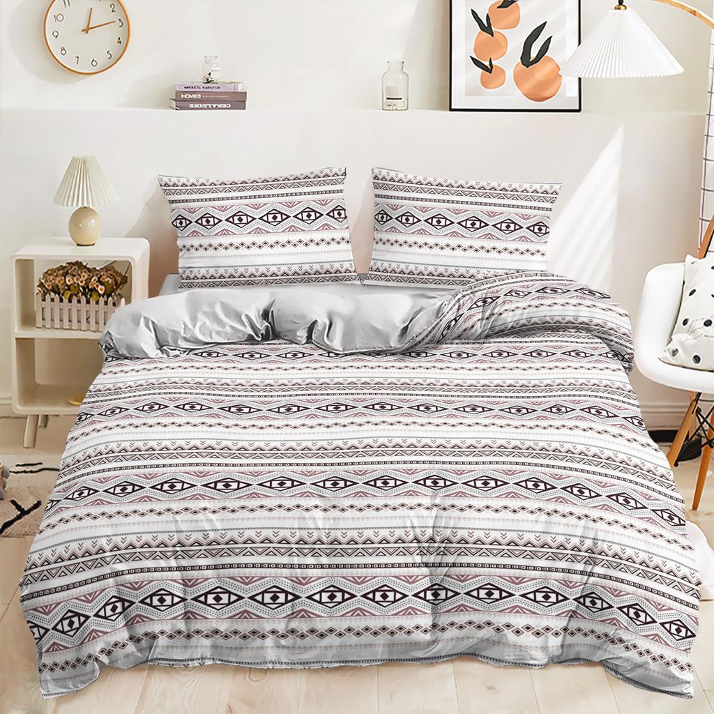 Three-Piece Quilt Cover Plain Bohemian Stripe Kit Bedding