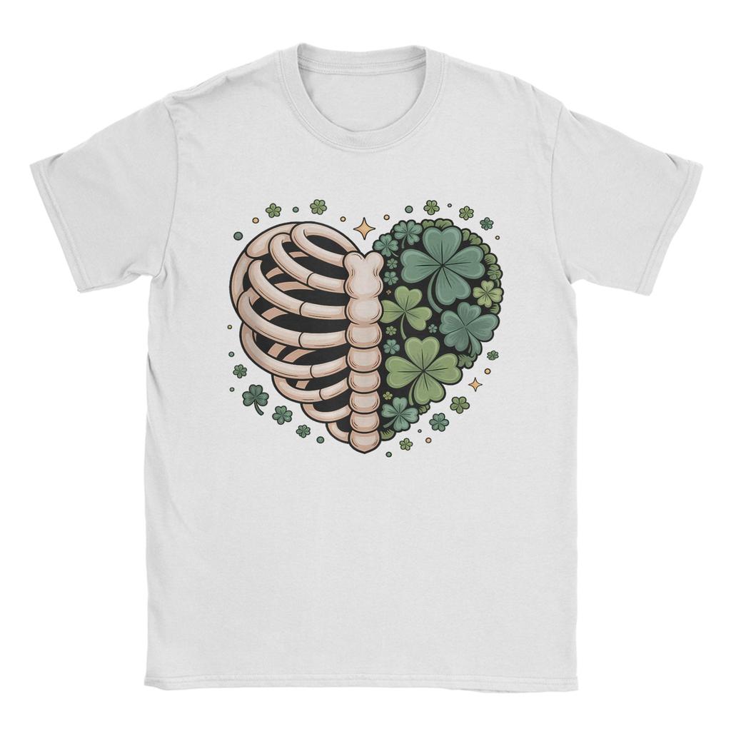 Lucky Bones Shamrock Skeleton Ribcage Heart TShirt Summer Cotton TShirts Adult Hippie Casual Tee Shirt ShortSleeve Top Tees