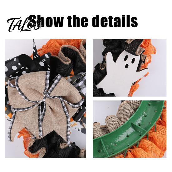 Indoor Halloween Wreath 15 Inch for Front Door, Rustic Ruffle with Shop Window Decor Ghost And Burlap Bow Fireplace Walls Windows Gothic Party