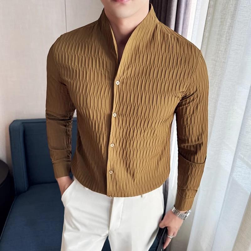 Hochwertige Herren Vintage Freizeithemden Mode Stehkragen England Stil Langarmhemd Herren Jugendliche Vitalität Bluse Mann