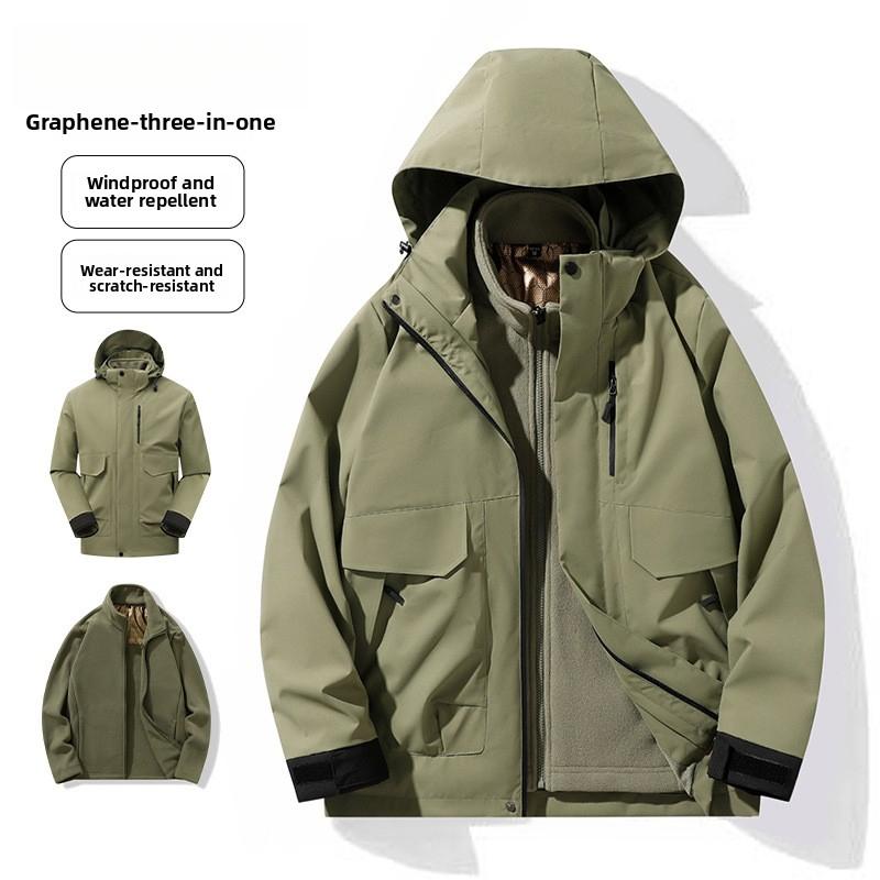 Winter Thickened Three-in-One Couple's Windbreaker Sports Jacket Three-Proof Detachable Outdoor American Workwear Jacket for Men