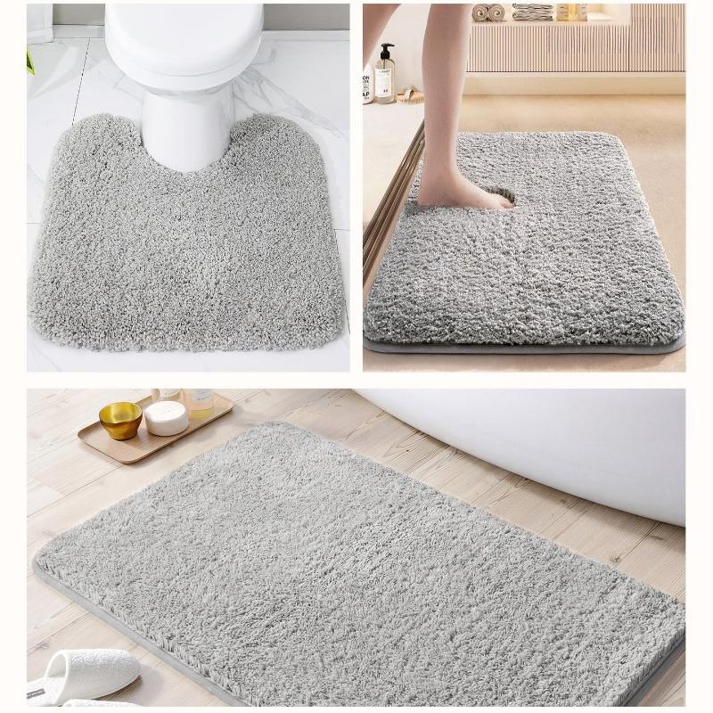 Alfombrilla de suelo para baño engrosada en forma de U, material de felpa, alfombrilla absorbente para bañera, alfombrilla antideslizante para pies, alfombra pequeña de baño, entrada