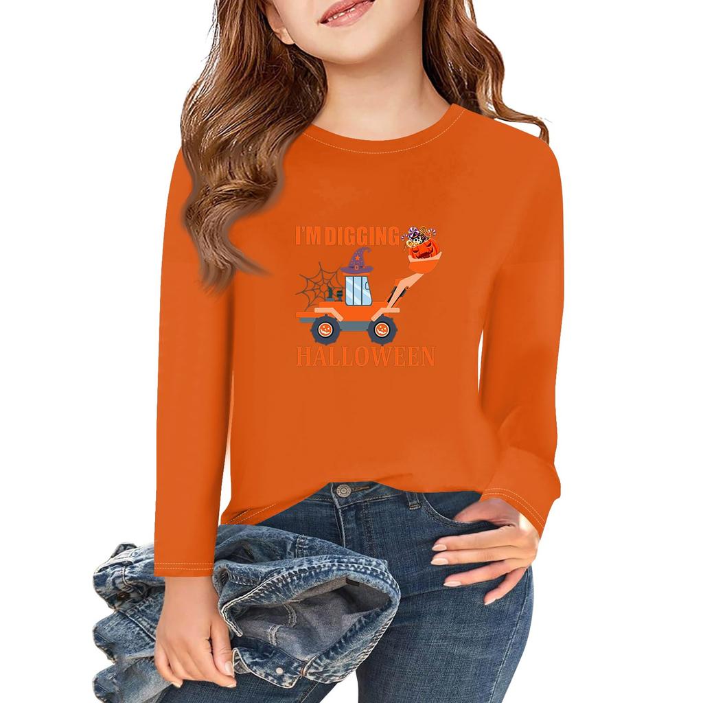 Girls Long Sleeve Halloween Day T Shirts Kids Fall Tops Crewneck Basic Tees 2-11Y