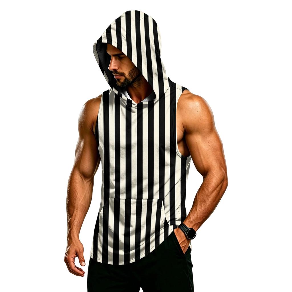 Men's Sleeveless Hoodie Muscle Fit Gym Tank Top Breathable Quick Dry Workout Fitness Sleeveless Hooded Shirt for Training