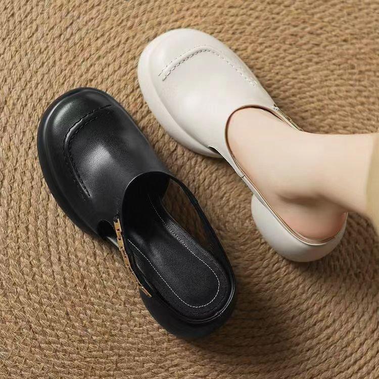 Thick Soled Cool Half Dragging Women's Outdoor Beach Coarse Heel Fashion Elegant Buckle Designed Comfortable Sandals