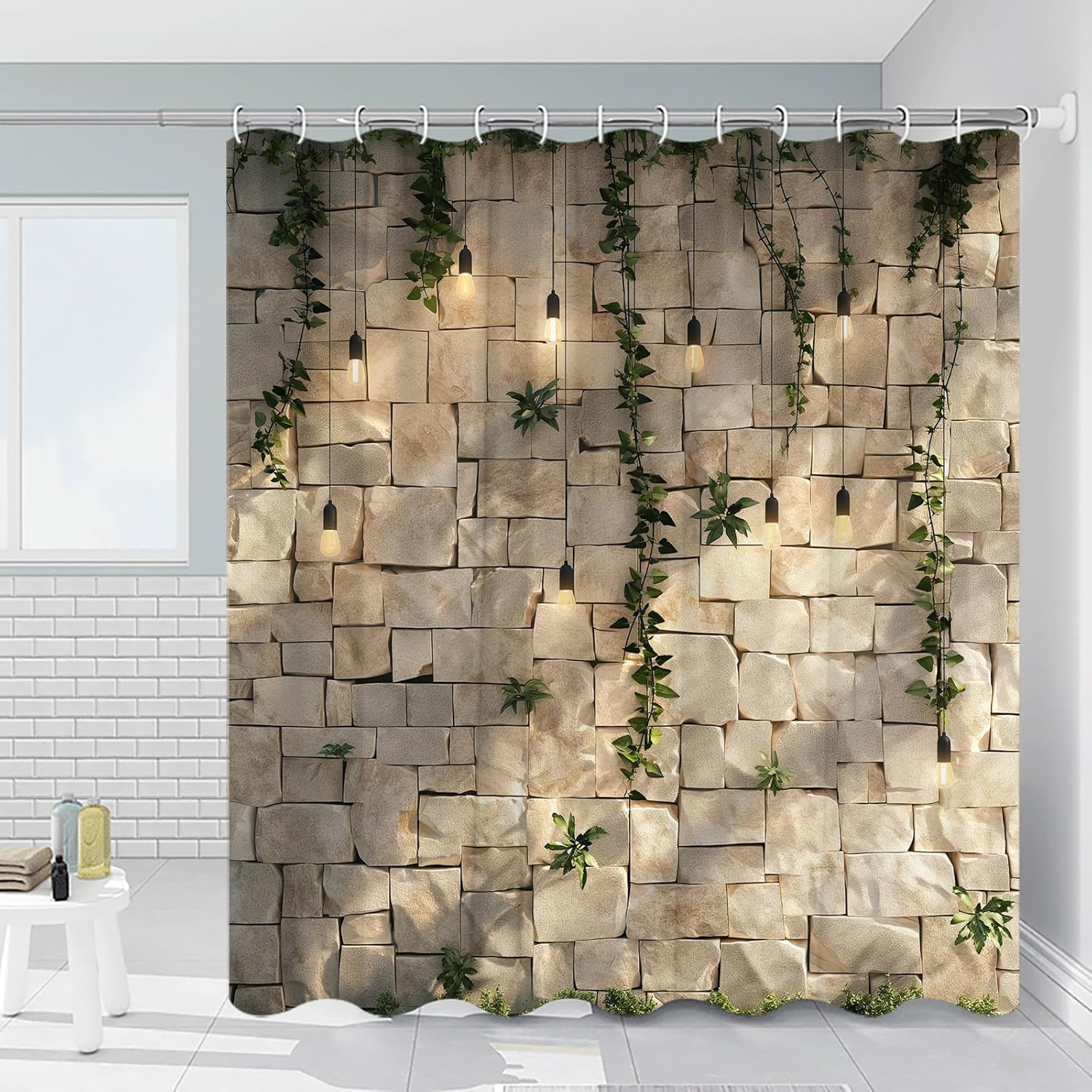 

Green Vine Shower Curtain Climbing Plant Leaves Modern Landscape Nature Bathroom Decor Polyester Waterproof Machine Washable W60H190(CM)-1 Pcs