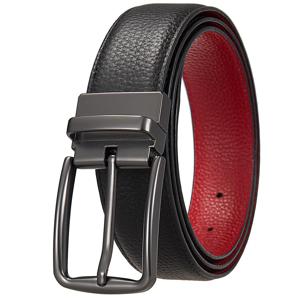 Fashion Perforated Belt, Men'S Pin Buckle Belt, First Layer Cowhide Belt Ly35-25939-5