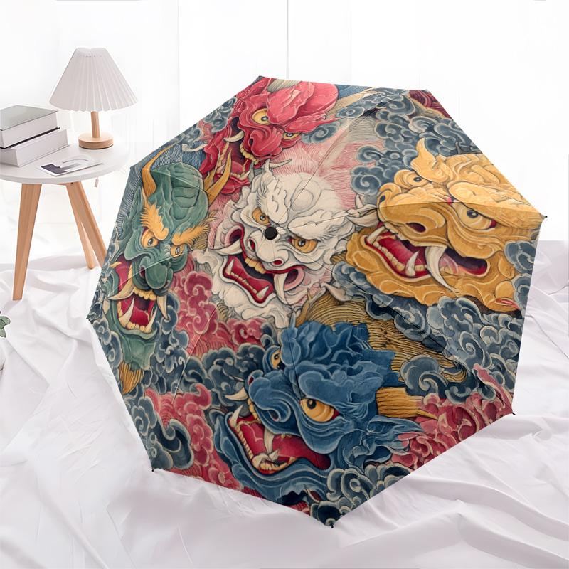 Demon Pattern, Automatic Folding Umbrella, Portable and Foldable Design, 8 Ribs, a Christmas or Birthday Gift.