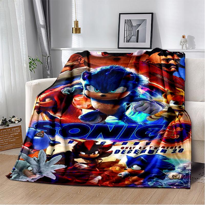 Fashion S-Sonic Cartoon Game Flannel Blanket Soft Warm Throw Blanket for Bedroom Living Room Bed Travel Camping Picnic Kid Gift 75x90cm