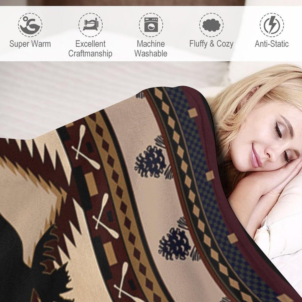 Coperta di Flanella con Alci Vintage Coperta Stile Cottage Country Vintage Adatta per Divano Sedia Letto
