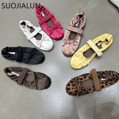 Mode SUOJIALUN Automne 2024 Chaussures Plates pour Femmes Dames Élégantes Plissées Dames Élégantes Ballerines Plates Souples Robe Bo