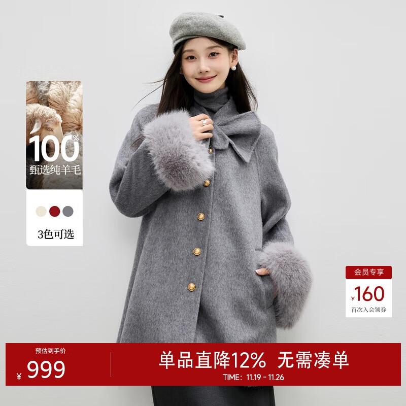 

Women s 100% Wool Bow Collar Winter Coat L