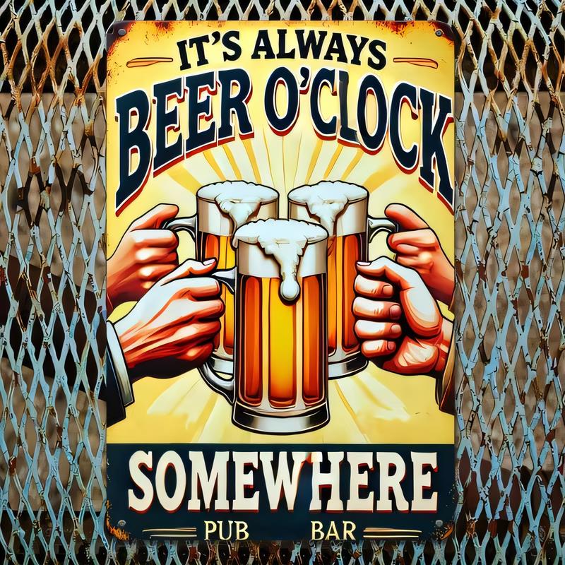 Tin Sign Its Always Beer OClock Somewhere Pub Bar Vintage Metal Poster Wall Decor Funny Alcohol Quote Plaque for Man Cave Gara