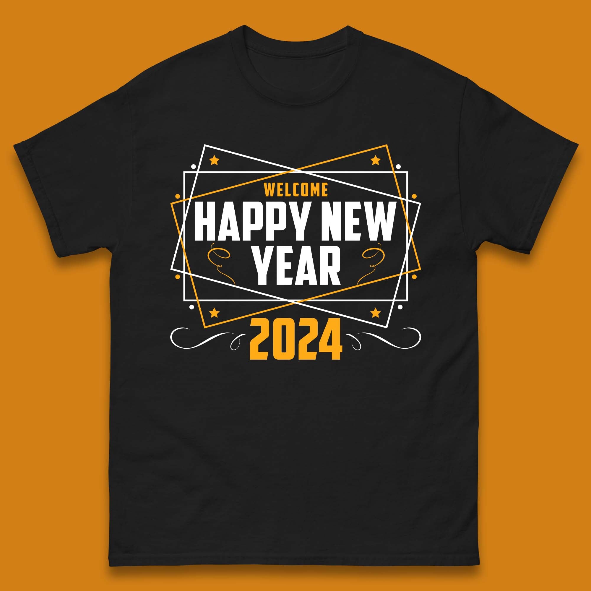 Welcome Happy New Year 2024 Mens T-Shirt Womens Tops Tees 2XL