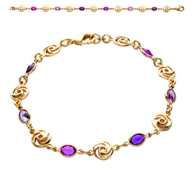 [L1200] – Vergoldetes Armband „Drops of Fairies“ lila (Blume) Gold – 7 mm