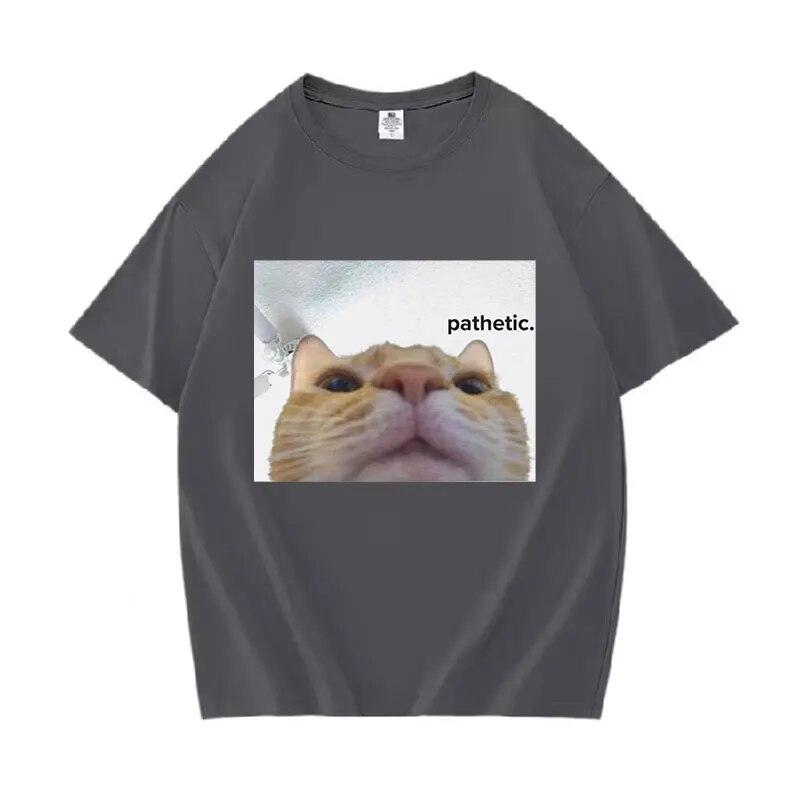 Funny Patetic Cat Meme Grafiske T-skjorter Unisex kvinner Mote Uformelt kortermet T-skjorte Sommer O-hals 100 % bomull Oversized T-skjorter