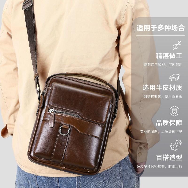 Retro Men's Top Layer Cowhide Shoulder Bag High Luxury Business Leather Crossbody Trendy Casual Outdoor