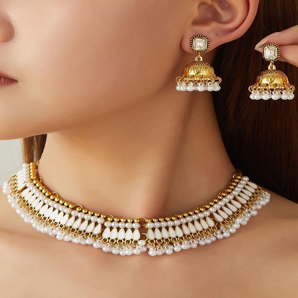 Ethnic Style Oil Drop Necklace And Earring Fashionable Clavicle Chain Vintage Jewelry Set  Birthday