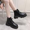 Fashion 2024 Spring and Autumn New Solid Color Simple Lace Up Women's Ankle Boots Thick Sole Increased Zipper Women's Fashion Boots