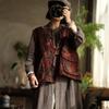 Johnature Vintage Women Coats V-Neck Sleeveless Print Floral Button Patchwork Pockets Autumn Coats
