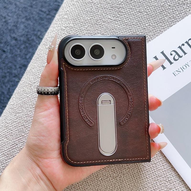 For IPhone DUO Phone Case Business Leather Kickstand Shockproof Anti Scratch Wireless Charger Magnetic Protective Cover
