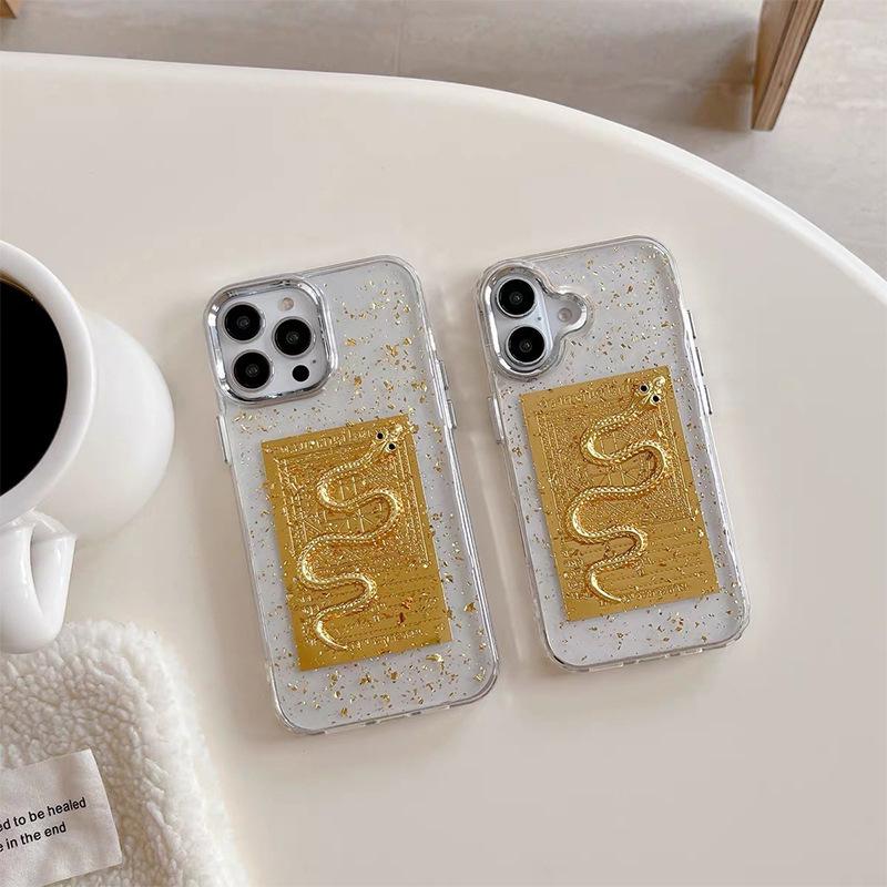 For Apple 16pro Epoxy Phone Case 17promax New Year Golden Snake 13 Fortune Gold Foil Ins Premium