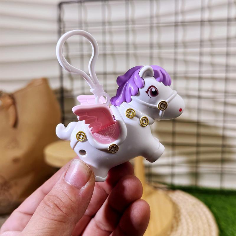 

2026 Year Of The Horse Pull-String Pegasus Mascot Keychain Pendant Cartoon Pulling Rope Shaking Wing Keychain Year Gift