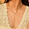 Dainty Bead Chain Zircon Heart-shaped Necklace for Women,Stainless Steel Flower Tassel Double Layer Y-shaped Necklaces Jewelry
