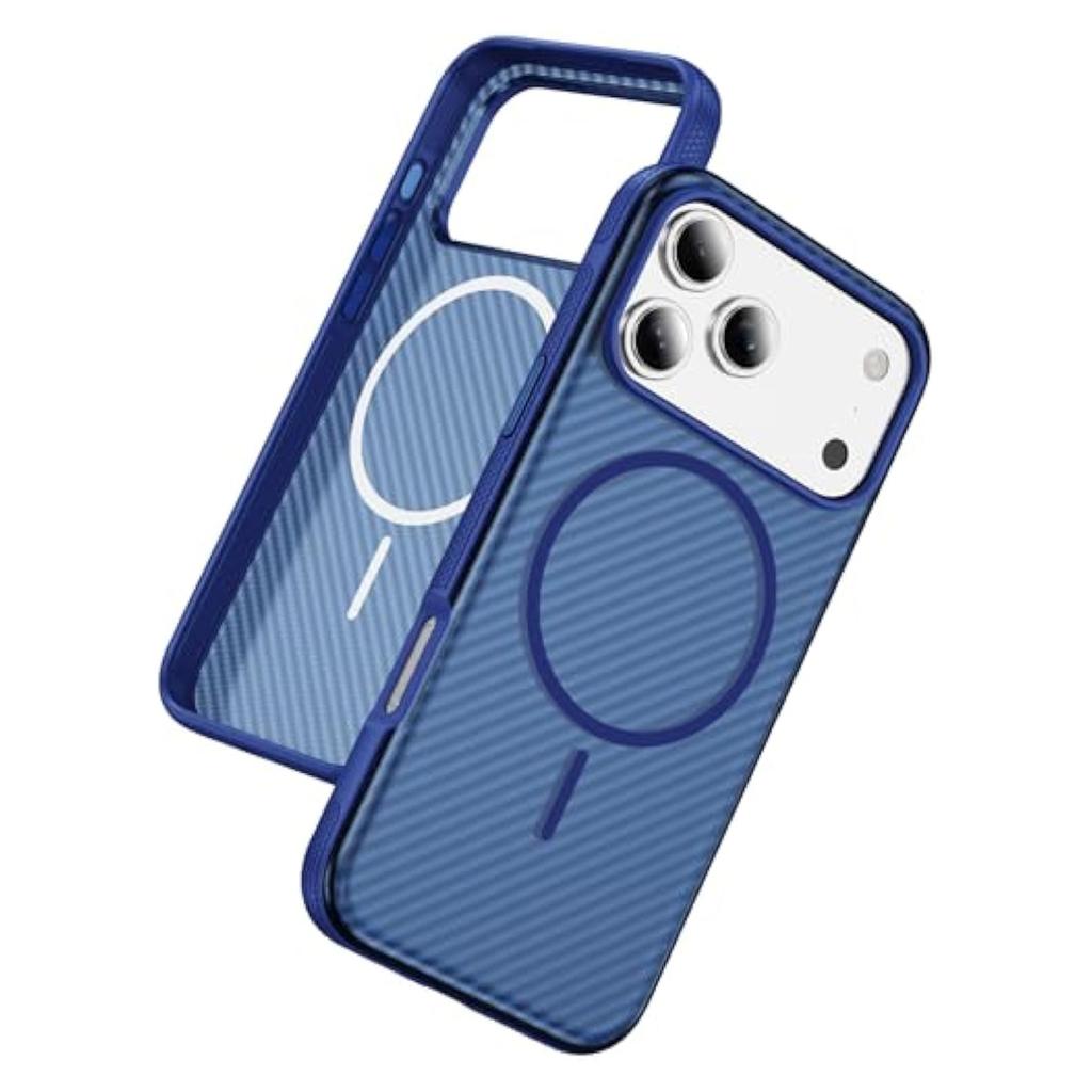 For iPhone 17 Pro Magnetic Case Carbon Fiber Texture PC + TPU Anti-Slip Phone Cover Compatible with MagSafe
