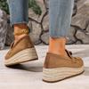 Mocassini da Donna Autunnali Comodi con Zeppa in Canapa, Decorazione Colorata con Perline Boemia, Nappine alla Moda, Scarpe Slip-On in Suede