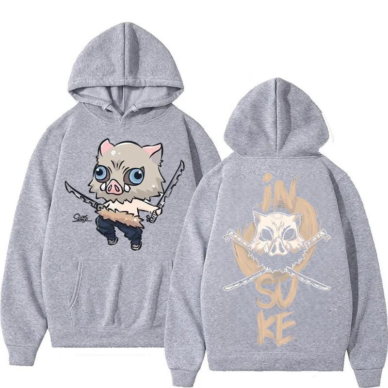 

Аниме Клинок, рассекающий демонов Иноске Чиби Принт Черное Худи Оверсайз Уличная Толстовка для Мужчин Женщин Длинный Рукав Осенний Топ 3XL