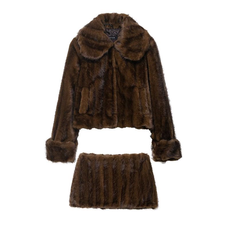 Za Autumn and Winter New Women's Clothing Zr European and American Style Faux Fur Jacket Mini Skirt 4341938 8338505