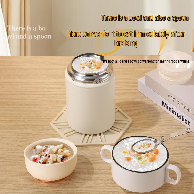 Portable Double-Layer Insulated Stew Pot with Spoon and Lid - 316 Stainless Steel
