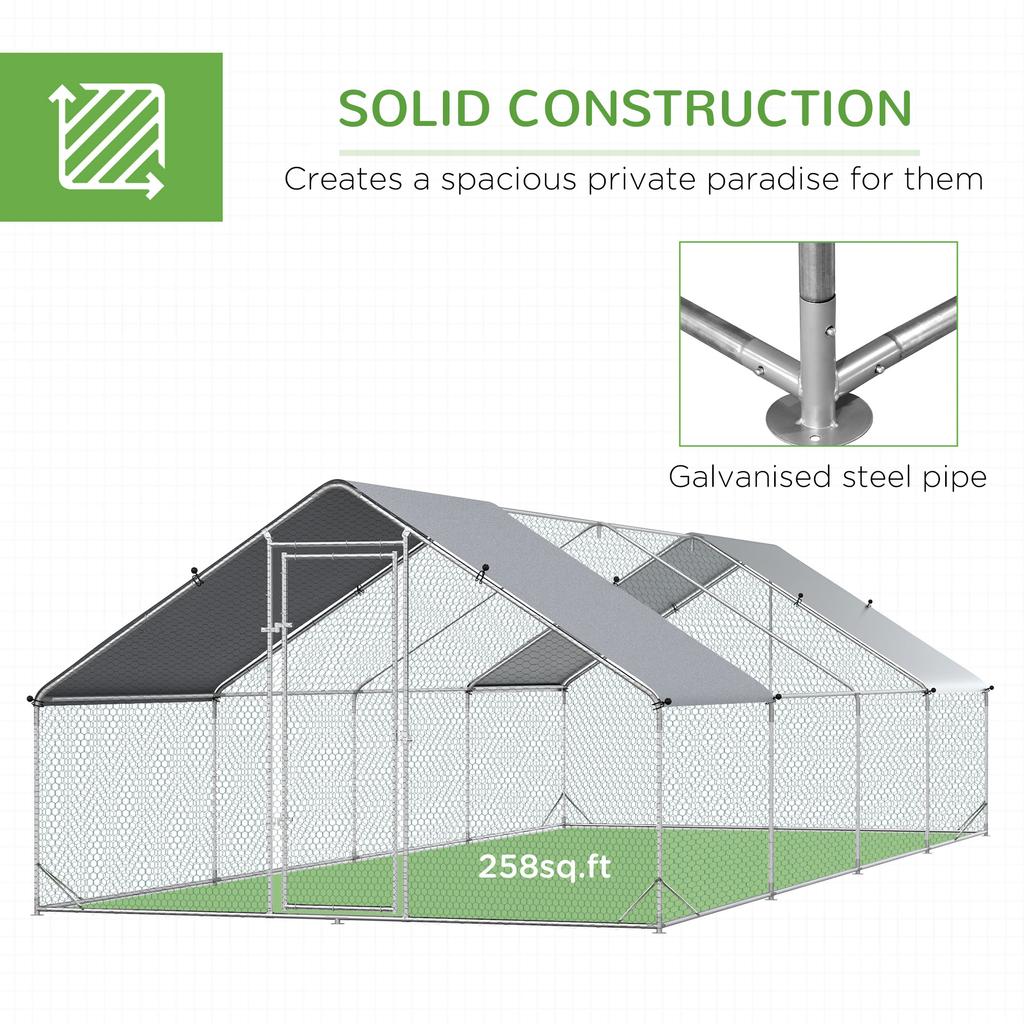 Chicken Run Galvanised Walk In Chicken Coop Hen Poultry House Cage Rabbit Hutch With Water Resist Cover 3 X 8 X 2m