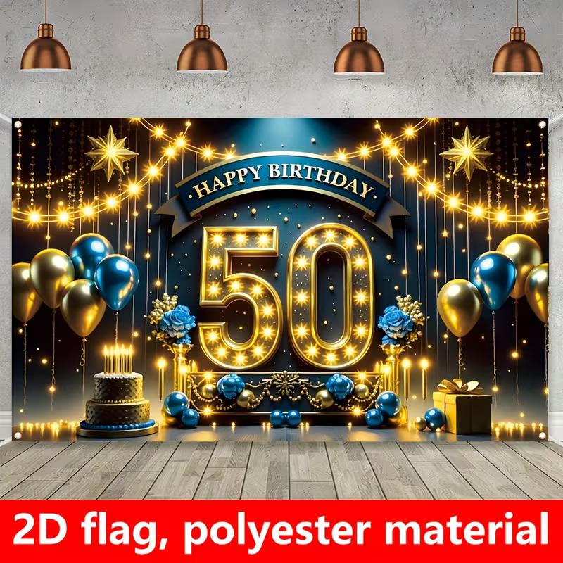 2D Marineblau Gold 50. Geburtstag Banner, Happy 50 Birthday Party Fotografie Kulisse