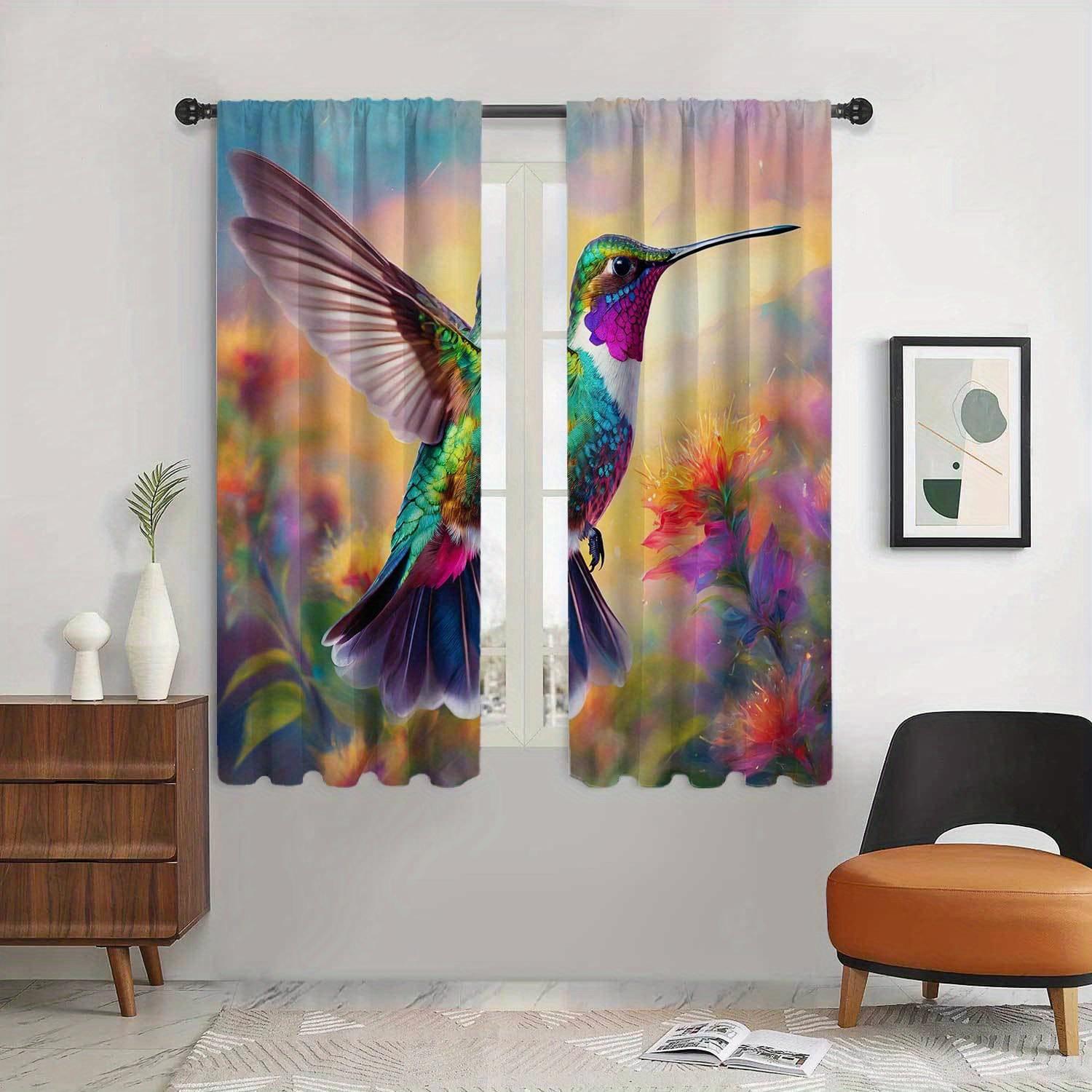 

2 шт. Красочные принты колибри светофильтрующие шторы полупрозрачные занавески для уединения оконные шторы для спальни гостиной Milled cotton fabric&Rod Pocket
