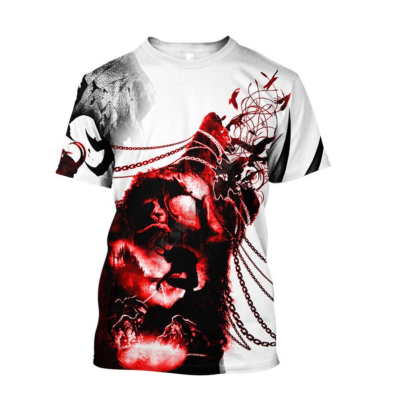 Letnie T-shirty męskie z okrągłym dekoltem i nadrukiem 3D z motywem wilka, modne i codzienne, z krótkim rękawem