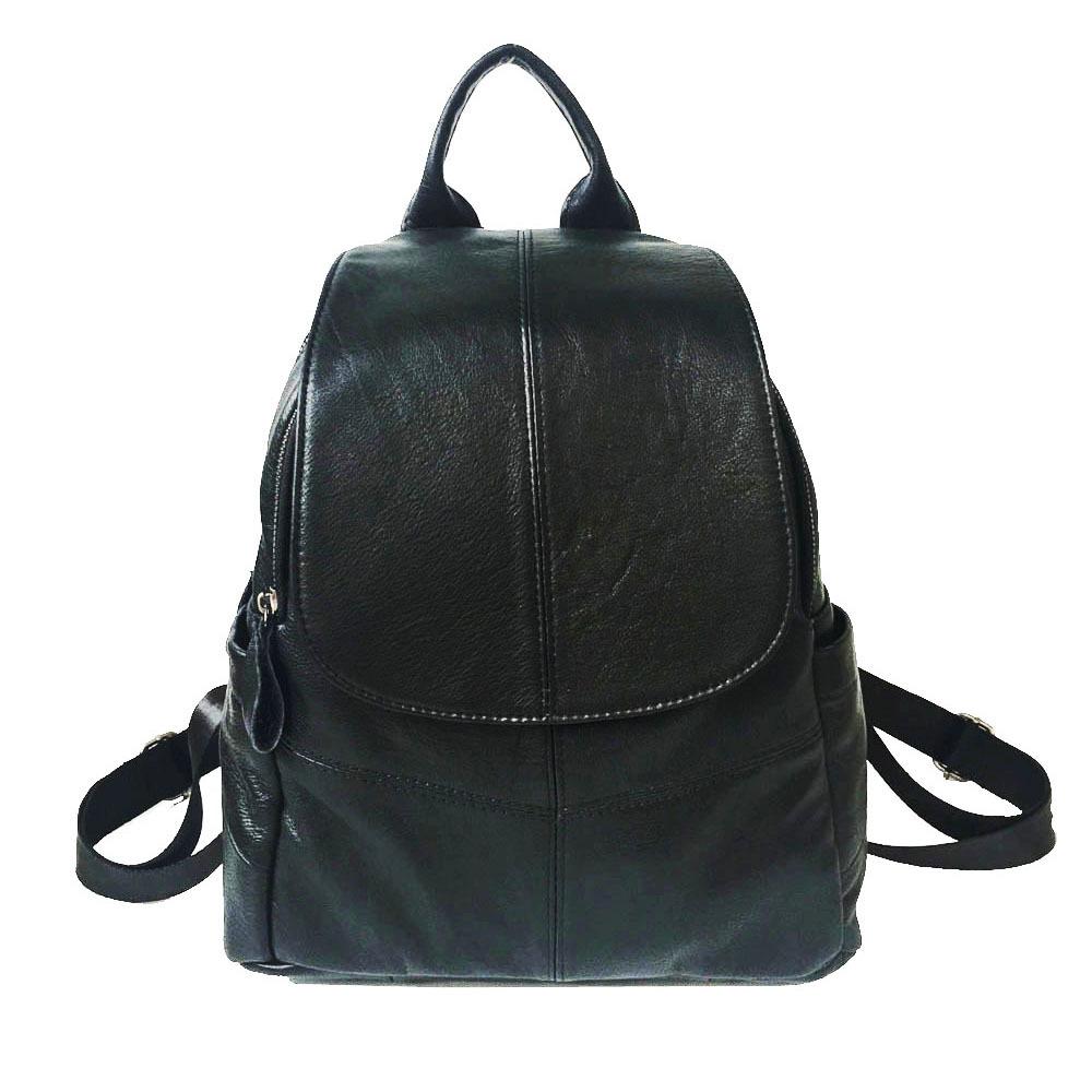 Leather Backpack Black First Layer Cowhide Women'S Bag Double Zipper Mezzanine Design Casual Versatile Backpack