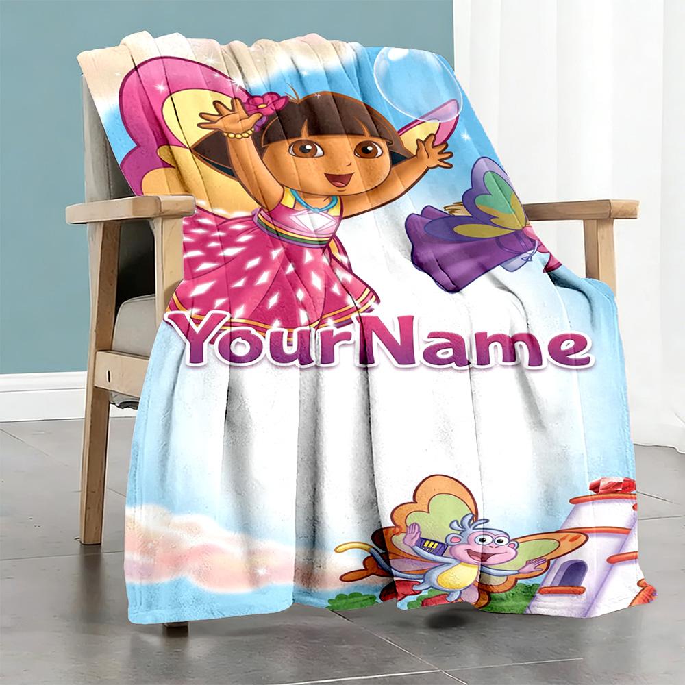 Dora Explorer Personalized Name Blanket Gift Customizable Blanket Soft Warm Cozy Great for Living Room Couch Bedding Home Decor for All Occasions