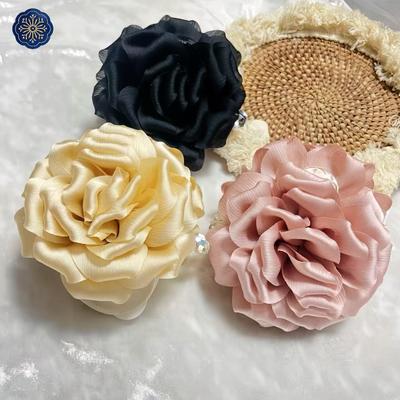 Korean Large Camellia Flower Hair Claw Clip - High-End Satin Shark Clip Accessory
