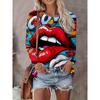 Abstract Tie-Dye 3D Digital Print Loose Fit Womens Crew Neck Long Sleeve T-Shirt Casual Comfort Top