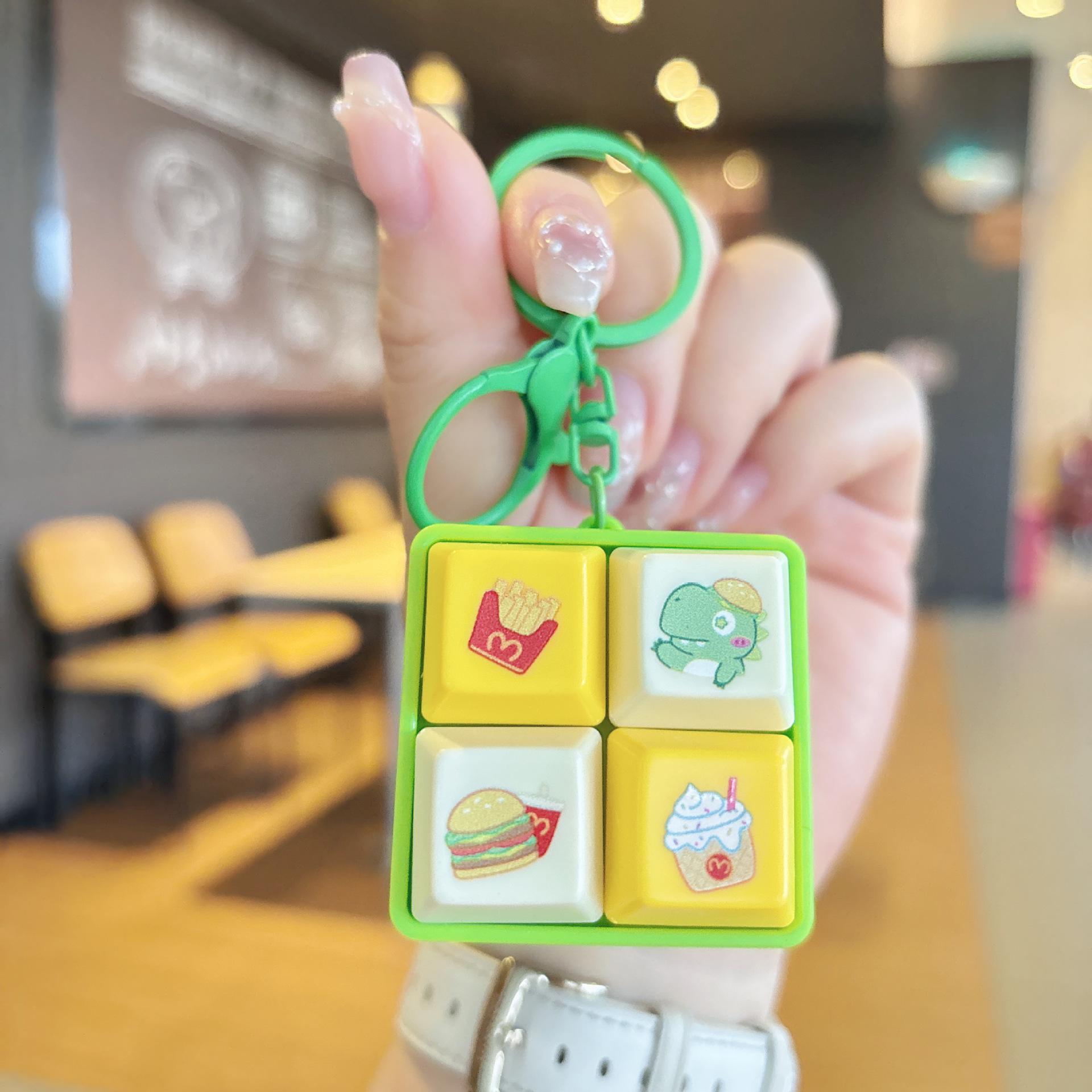 

Creative Cute Capybara Four-Grid Wooden Fish Pendant Keychain - Stress Relief Toy for Kids