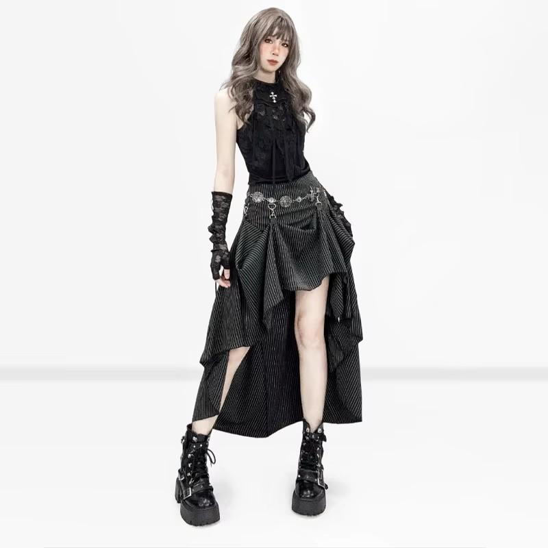Reddachic Black Striped Suit Skirt Grunge Retro 3-Way Fishtail High-Low Maxi Long Train Skirt Gothic Woman Alternative Clothes