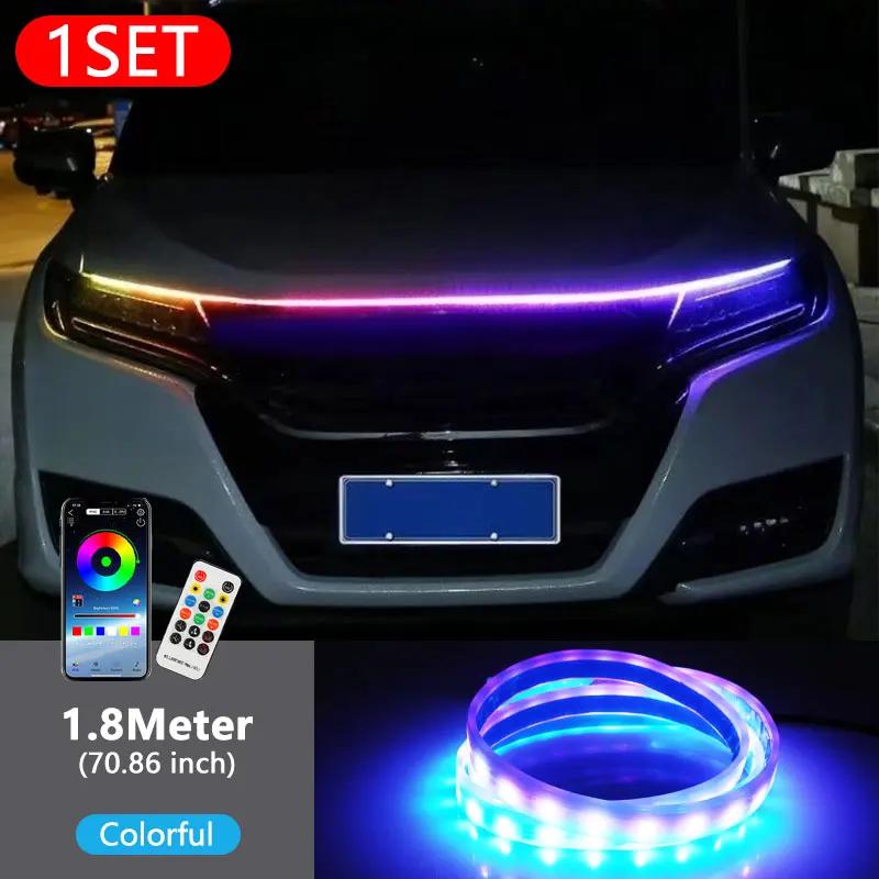 120/150/180cm Car Hood Decorative Light APP Remote Control RGB Led Colorful Car Headlight Strip 12v Universal for UTV ATV DRL