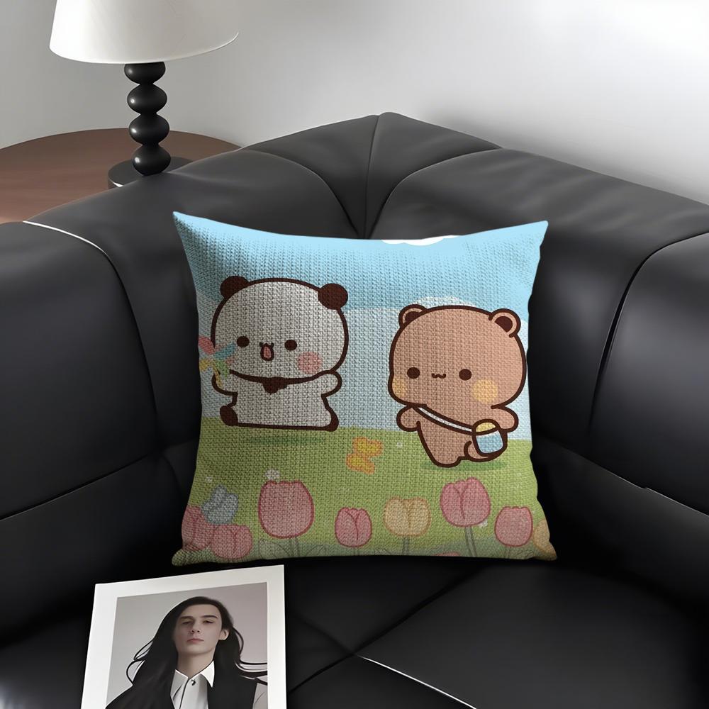 BBubu DubuU Cartoon Cushion Cover Natural Linen Organic Fabric DoubleSided Printing Sofa Home Decor Gift Pillow Case