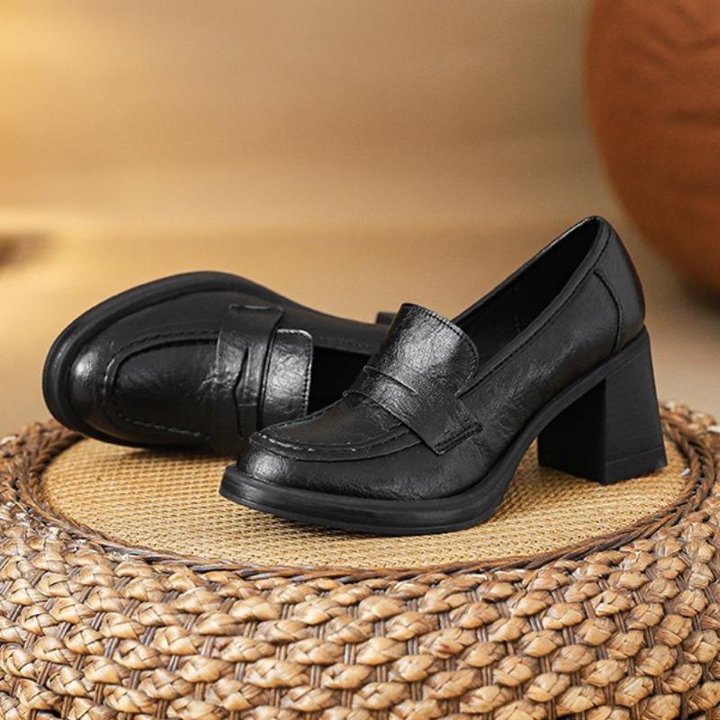 Fashion Retro Black Pointed Toe High Heels Women British Style High Quality High Heel Small Leather Shoes Comfort Commuter Office Shoes