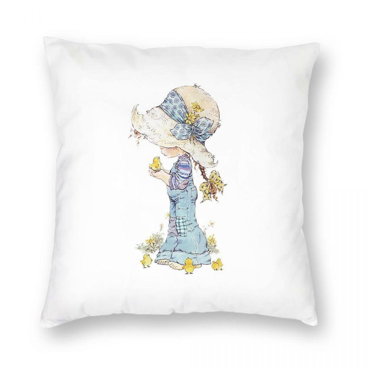 Sarah Kay With Chick Pillowcase Polyester Linen Velvet Creative Zip Decor Pillow Case Room Cushion Cover 45X45 Peach skin 18*18(CM)-1Pcs