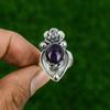 Natural African Amethyst 925 Silver Multi Stone Flower Adjustable Ring For Women
