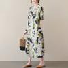 2025 Summer Short Sleeve Loose Printed Women Dress Fashion Casual Simple Elegant A-line Party Dress Female O Neck Office Ladies Clothing
