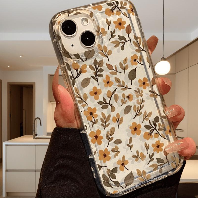 Applicable To iPhone15 Mobile Phone Case Ins Fresh Leaves Flower Apple 11/12 Anti-drop 13/14promax Female 7
